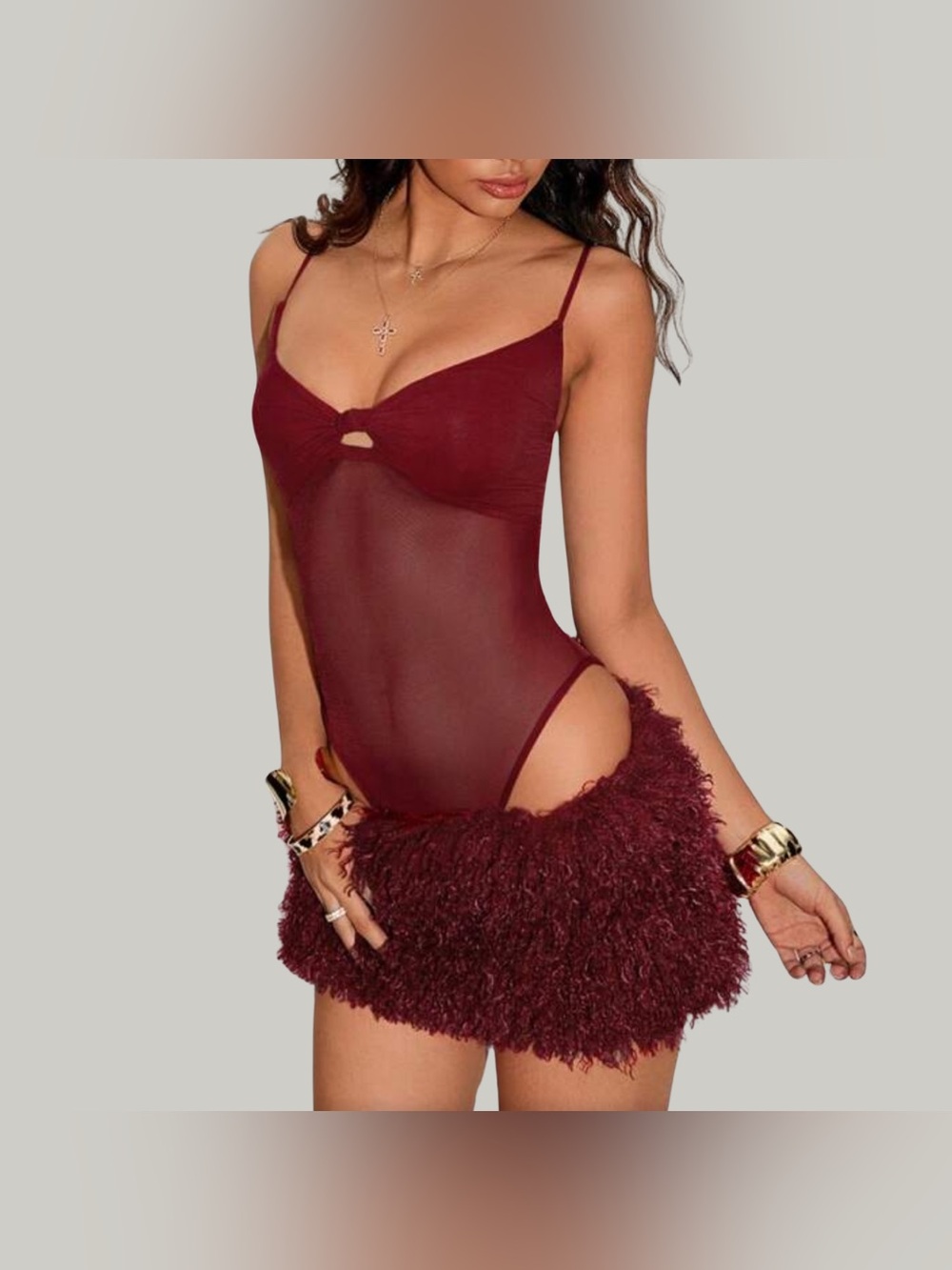 LIKE NEW Sheer Burgundy Bodysuit with Spaghetti Straps